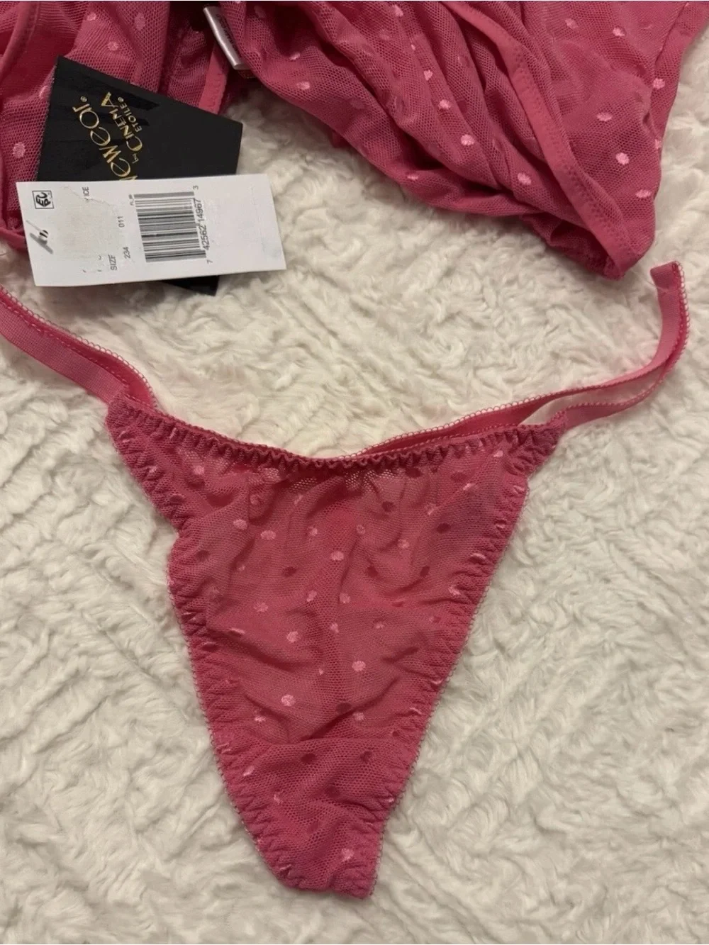 Cinema Etoile Pink Mesh Negligee Nightgown w Matching Panties L Nylon Lace Trim - Picture 4 of 9
